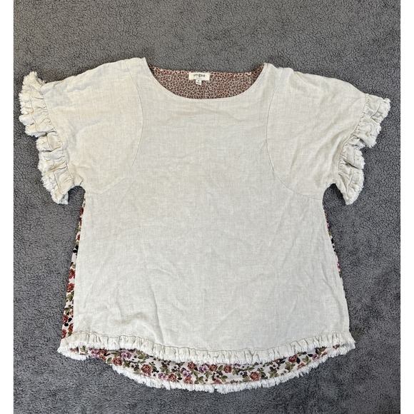 Umgee Tops - Umgee Women's M Linen Blend High Low Frayed Hem Top Cottage Core Boho Lagen Look